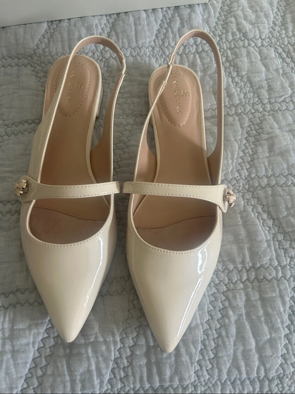 Bandolino Cream Pointed-Toe Slingback Flats with decorative Mary-Jane Strap